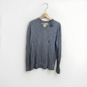 Hollister Men's XXL Gray V-Neck Sweater NWT Heathered Lightweight Pullover Knit